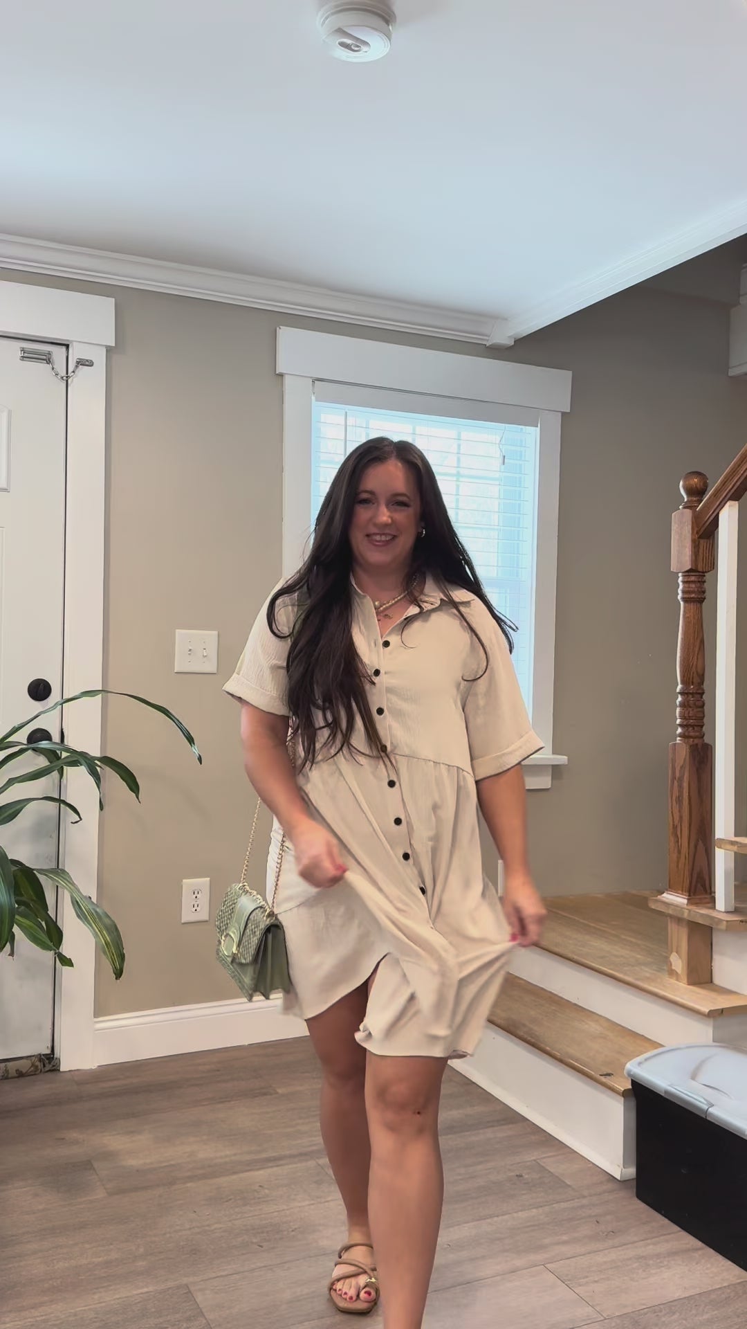 Effortless Button-Down Short Sleeve Shirt Dress with Pockets