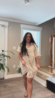 Effortless Button-Down Short Sleeve Shirt Dress with Pockets