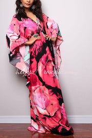 Printed Batwing Sleeve Loose Maxi Dress for Vacation