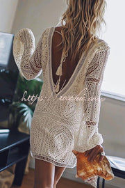 Embroidered Lace Cover Up Dress | Long Sleeve V-Neck