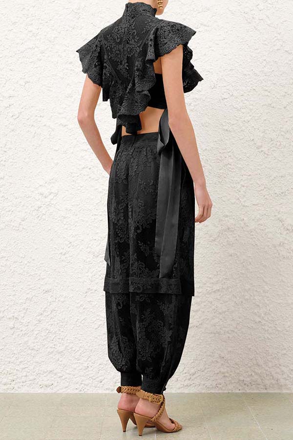 Lace Harem Pants with Gathered Waist & Ankle Cuffs