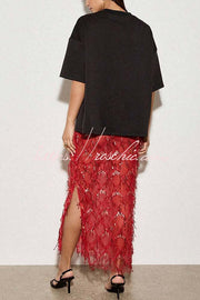 Sequin Mesh Tassel Midi Skirt – Party & Vacation Style