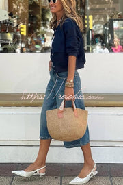 Wide Leg Denim Bermuda Shorts with Pockets, Loose Fit