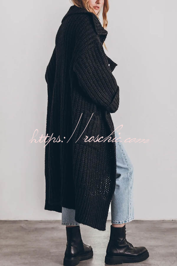 Chunky Knit Oversized Midi Cardigan with Pockets