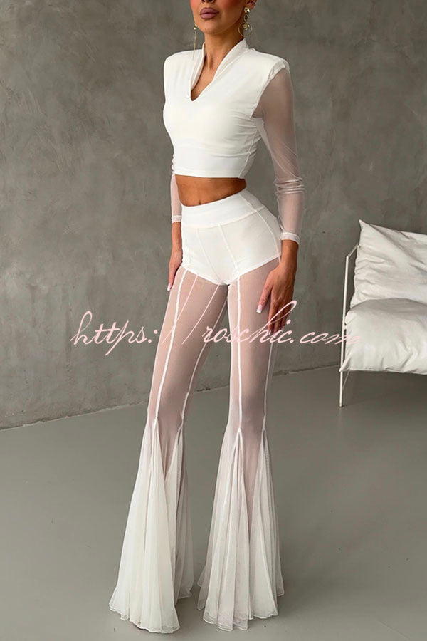 Pantalon taille haute en queue de poisson en maille – Tenue de soirée longueur cheville