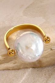 Pearl Stainless Steel Button Ring | U-Shape Electroplated