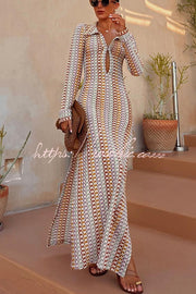 Colorful Wave Print Knit Maxi Dress – Long Sleeve
