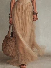 Bohemian Corset Maxi Dress in Champagne Beige