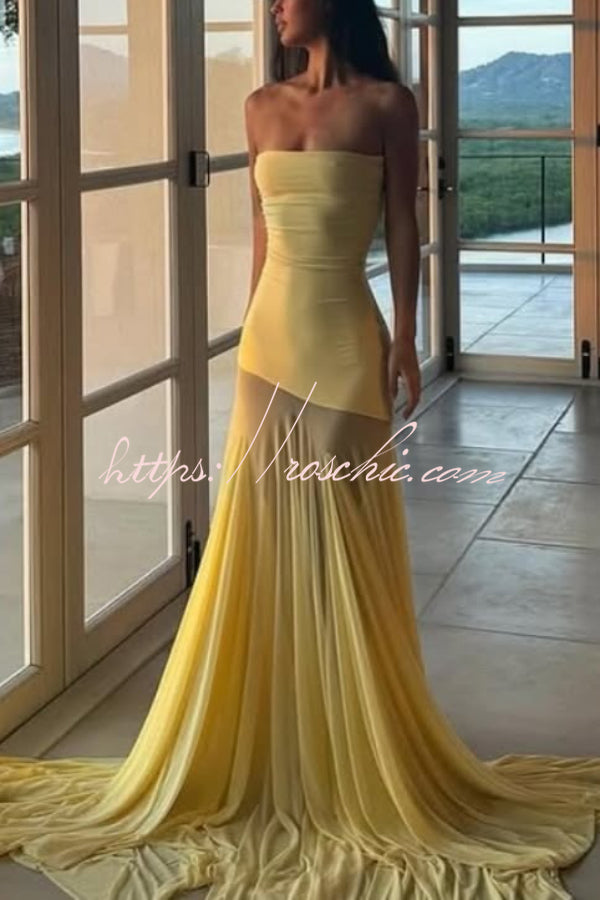 Off-Shoulder Mesh Panel Sleeveless Fitted Maxi Dress