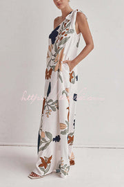 One Shoulder Printed Loose Maxi Dress with Pockets