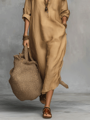 Bohemian Button-Front Midi Dress with Flowing Tiered Skirt