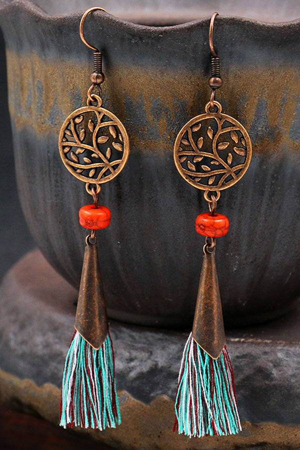 Hollow Carved Alloy Tassel Drop Earrings – Boho Retro