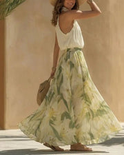 Floral Chiffon Halter Top and Wide Leg Pants Set – Boho Two-Piece