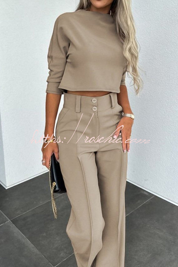 High Neck Crop Top & High-Rise Flare Pants Set
