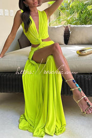 Deep V-Neck Cutout Stretch Maxi Dress for Vacation & Party