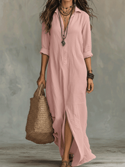 Black Bohemian Button-Front Maxi Dress