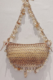 Pearl Conch Shell Half-Moon Bag with Chain Strap