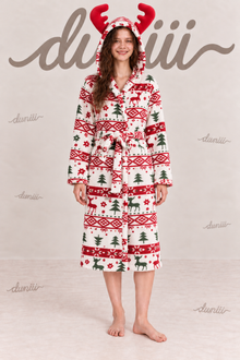 Christmas Reindeer Print Hooded Half-Zip Pajama Jumpsuit