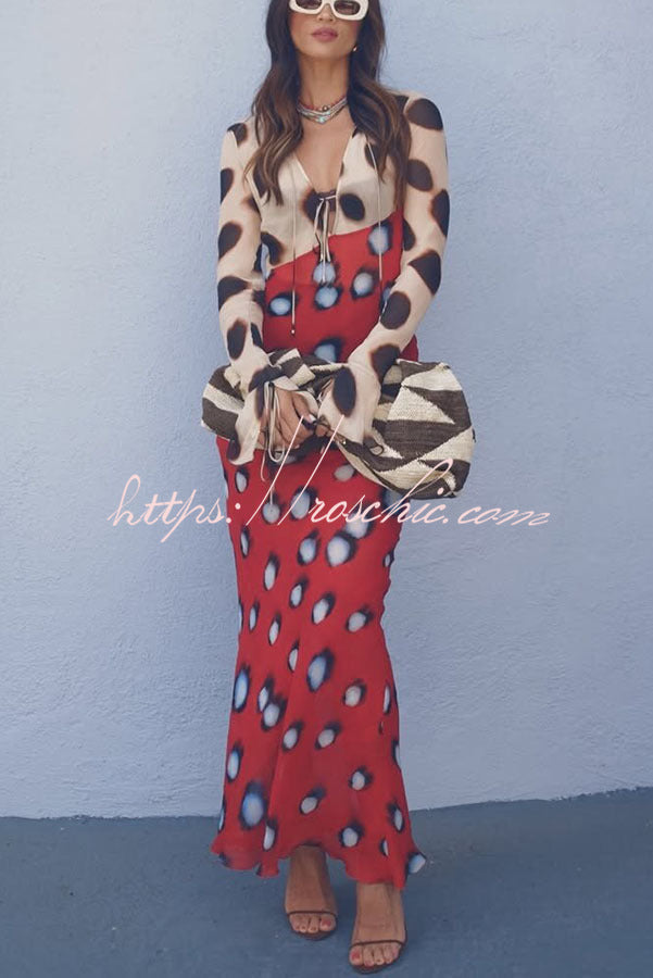 Animal & Butterfly Print Colorblock Maxi Dress
