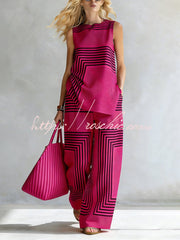 Geometric Print Sleeveless Top & Wide-Leg Pants Set