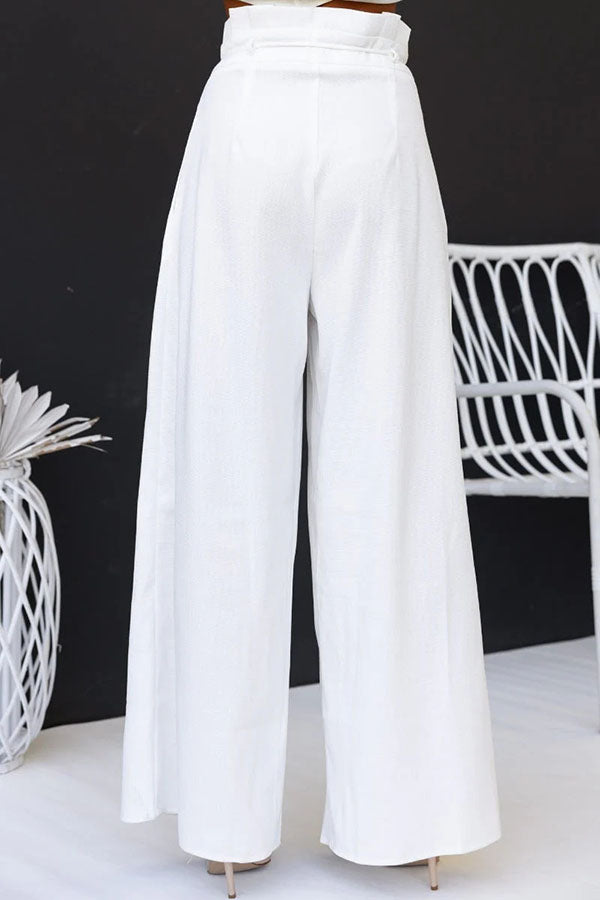 Linen Blend Sleeveless Top & Wide Leg Pants Set