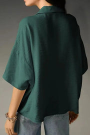 Chemise décontractée ample à manches courtes et col en V pour femme