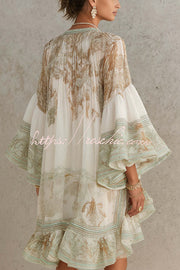 Printed Ruffle Mini Dress with Bell Sleeves
