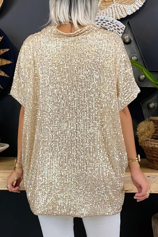 Women's Sequin V-Neck Loose Fit Party Top