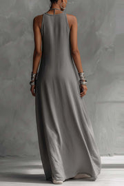 Sleeveless Color-Block Maxi Dress with Pockets
