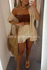Linen Blend Blouse & Tassel Mini Dress Cover-Up Set