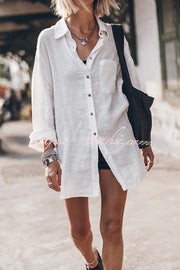 Chemise surdimensionnée à manches longues en mélange de lin avec poches