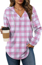 Women's Plaid Hoodie Tunic – Oversized Pullover Sweatshirt