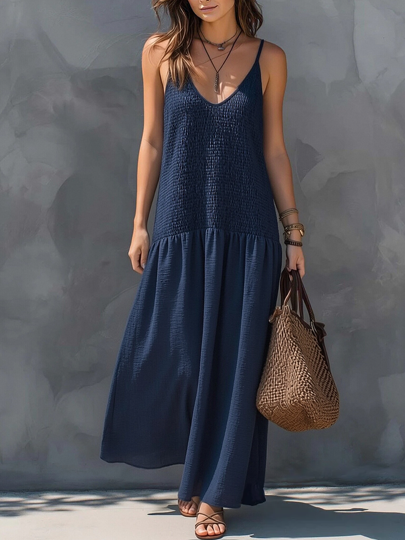 Bohemian Patchwork Maxi Dress – Cotton Linen Blend
