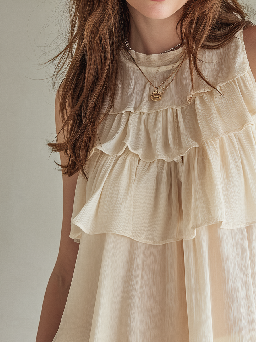 Layered Ruffle Sleeveless Blouse with Tiered Detail