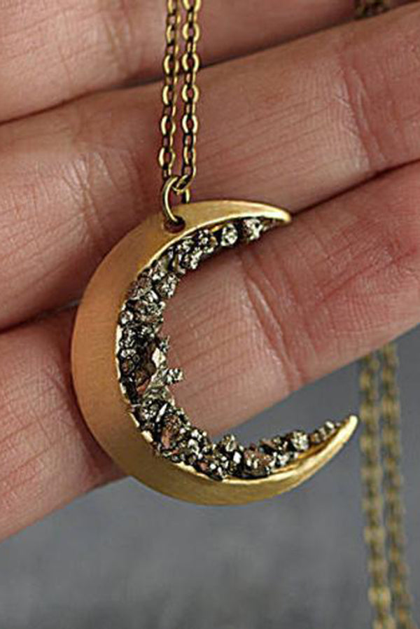 Vintage Moon Pendant Necklace in Gold-Tone Alloy