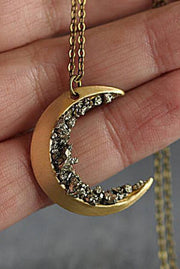 Vintage Moon Pendant Necklace in Gold-Tone Alloy