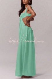 Women's Wide-Leg Jumpsuit – Square Neck Sleeveless Loose Fit