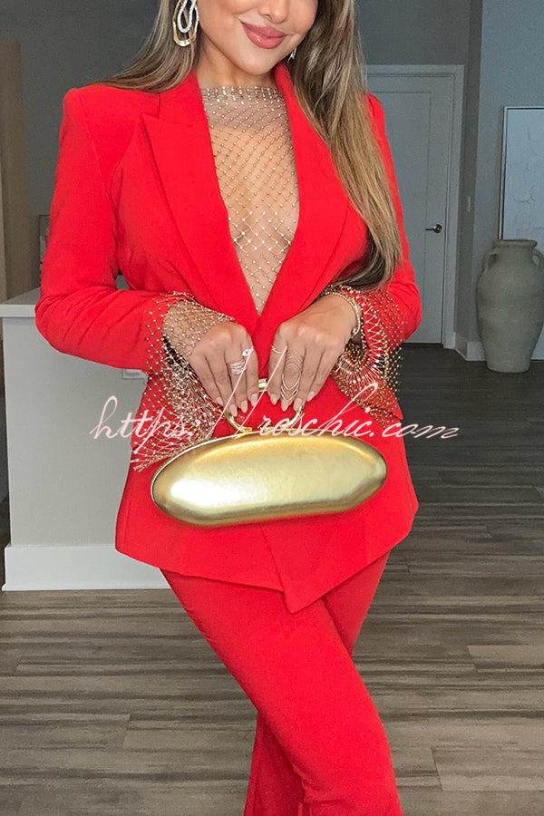 Diamond Mesh Bell Sleeve Top with Boat Neck