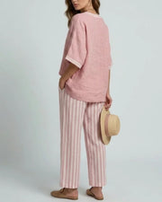 Striped Linen Blend Wide-Leg Trousers & Top Set