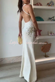 Sequin Knit Maxi Dress with Open Cross-Strap Back