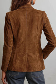 Suede Lapel Button-Down Jacket | Long Sleeve Casual Coat