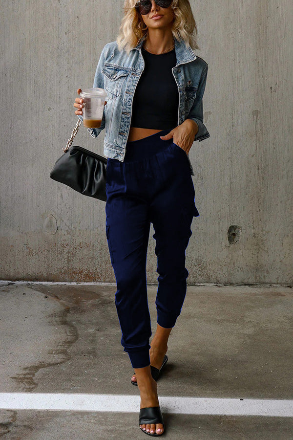 Satin High Waist Joggers with Pockets – Ankle Length