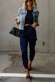 Satin High Waist Joggers with Pockets – Ankle Length