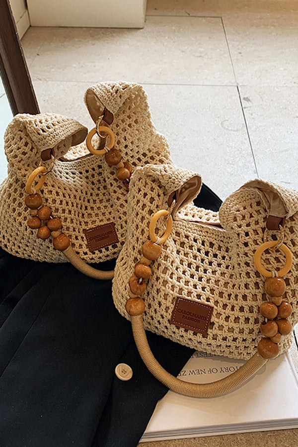 Sac à bandoulière rétro en paille tissée creuse