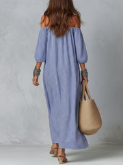 Blue & White Striped Off-Shoulder Maxi Dress | Resort Wear