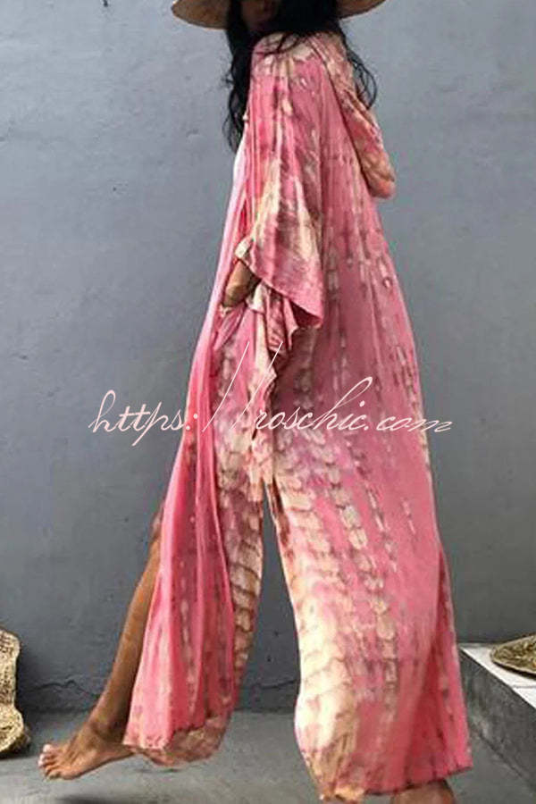 Tie-Dye Hooded Kimono Cover-Up