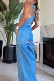 Combinaison en jean avec corsage gilet, dos croisé et poches