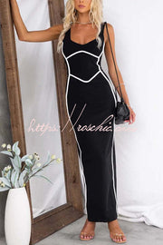 Robe longue moulante extensible sans manches pour tenue de soirée
