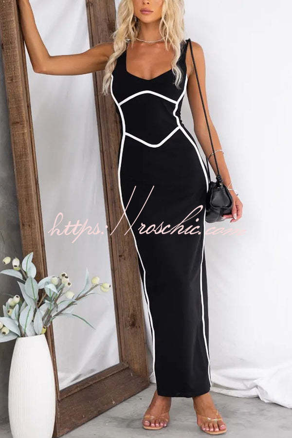 Robe longue moulante extensible sans manches pour tenue de soirée