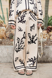 Satin Wide Leg Pants with Unique Print & Elastic Waist
